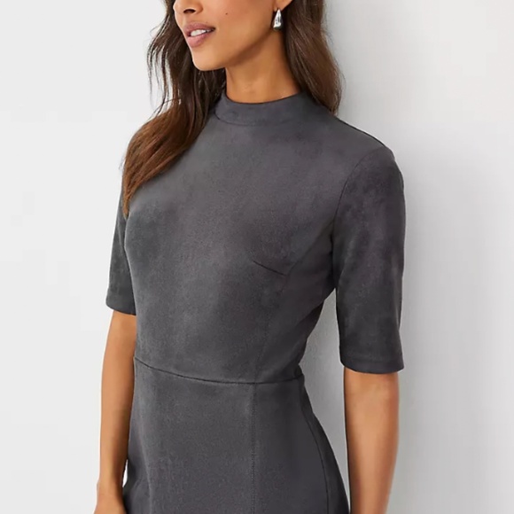 ann taylor NWT grey dress size 2 Faux Suede Mock Neck Sheath Dress - Picture 2 of 2